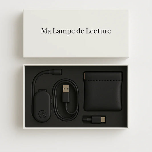 Coffret Ma Lampe de Lecture avec lampe, câble de recharge et pochette de transport noire