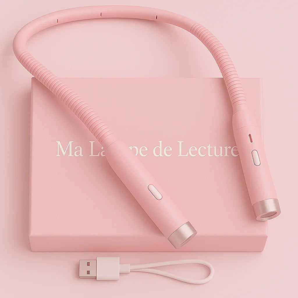 Lampe de lecture tour de cou flexible rose avec câble USB